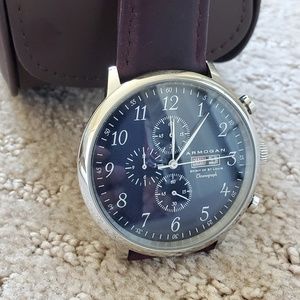 Armogan blue dial burgundy leather strap